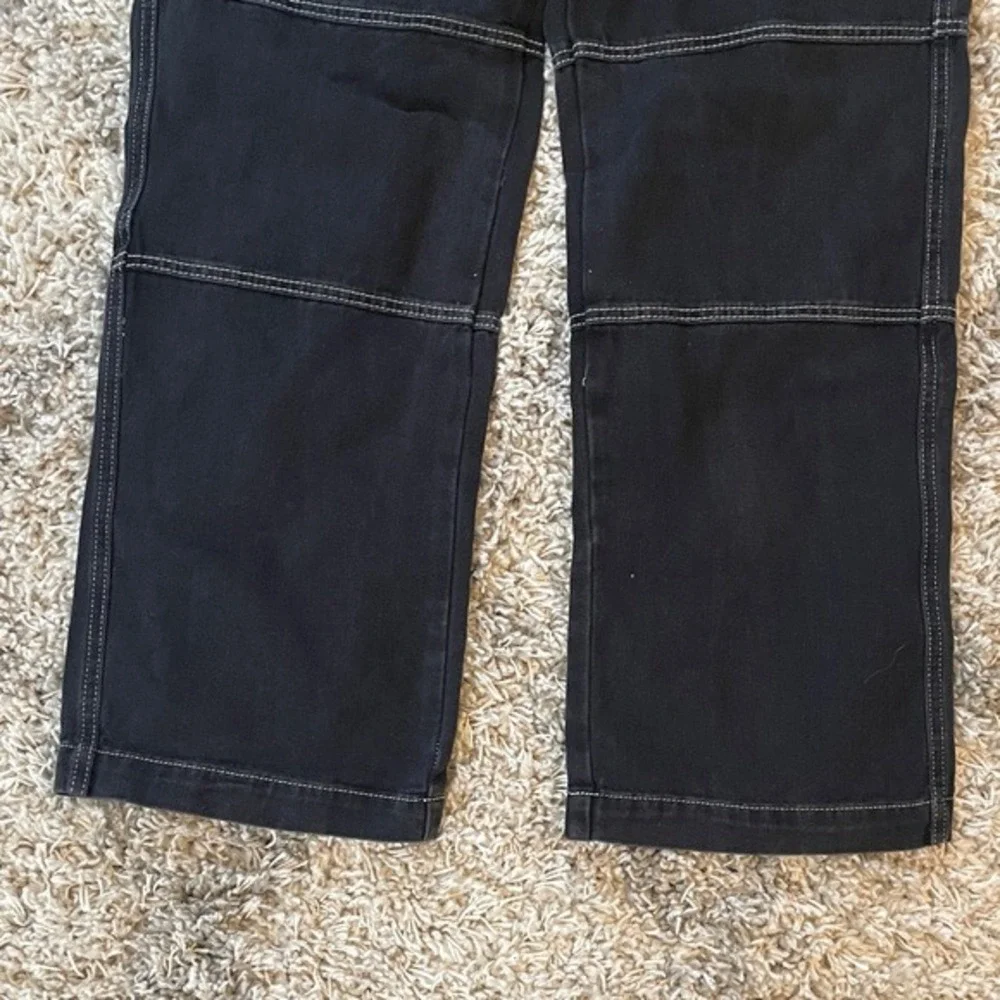 Black Contrast‎ Stitch Carpenter Pants Wide Leg High Waist Size L